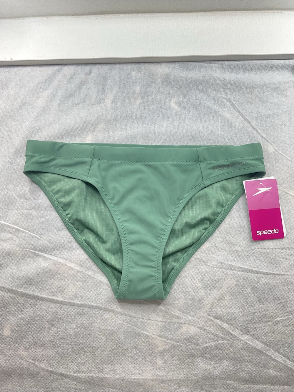 Speedo Women's Mesh Green Panel Bikini Bottom Hybrid Swimwear Athletic Sports